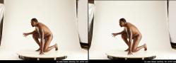 Nude Man Black Kneeling poses - ALL Average Short Kneeling poses - on one knee Black 3D Stereoscopic poses Realistic